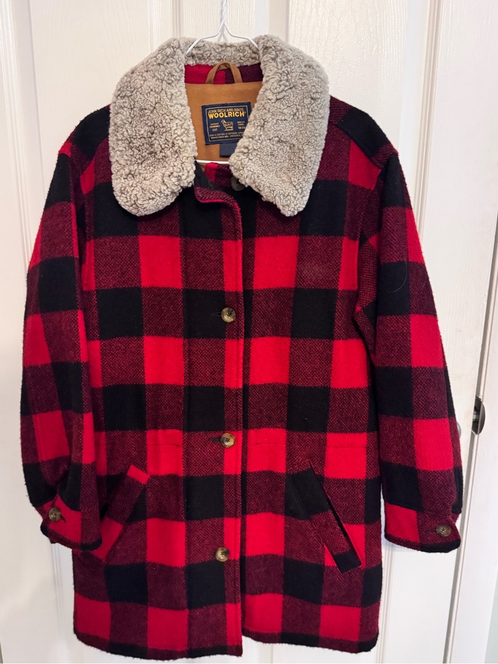 Vintage Woolrich Buffalo Plaid Wool Jacket Sherpa Collar Made in the USA! EUC!